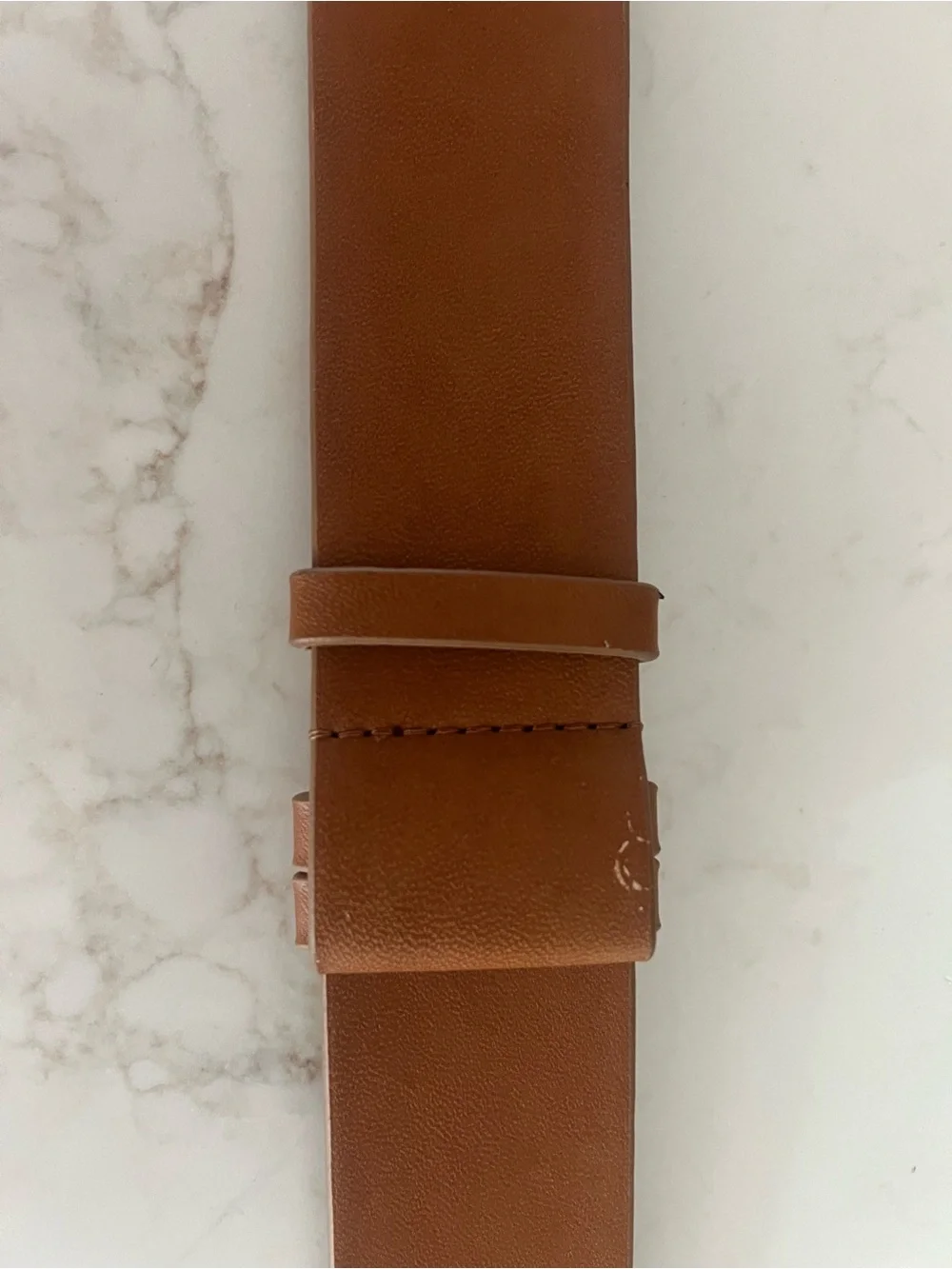 Chico’s Antoinette Slouch Belt S/M Cognac Brown Silver Statement Buckle